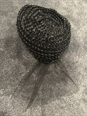 Vintage Black Wicker Weave Woman's Hat with mesh cover pill box hat made in USA